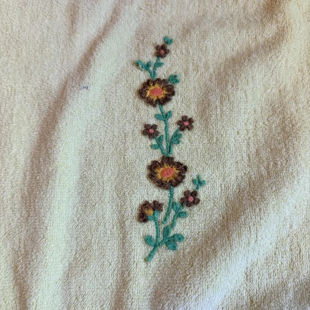 Yellow Vintage Handtowel Embroidered Flowers Cotton